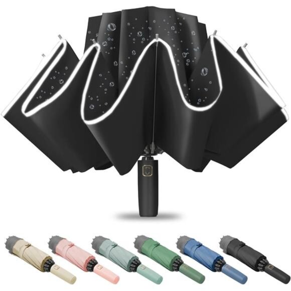 Windproof Travel Umbrella Reverse Folding Automatic Compact Car Rain Umbrella - Picture 1 of 8